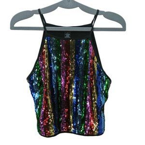 Rue 21 Rainbow Sequin Crop Tank Top Size Medium